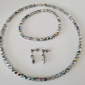 Czech Crystal Marea Faceted Firepolish Necklace, Bracelet and Earrings Set